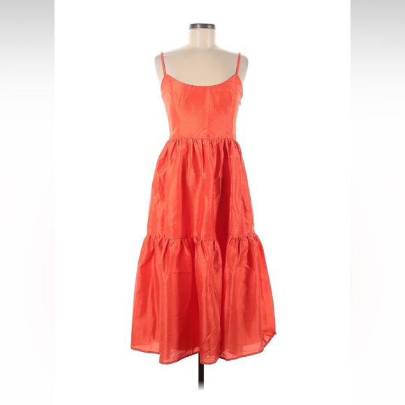 HUTCH Tommy Tiered Sleeveless Organza Midi Dress Orange Simple Cayenne Boho - M - Picture 4 of 11